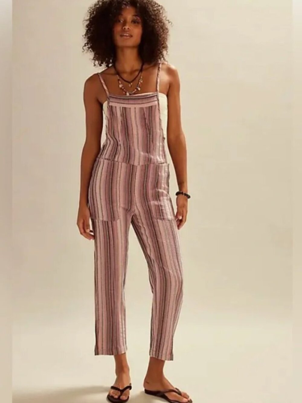 Free People Freya Stripe Overalls. NWT. Mauve combo